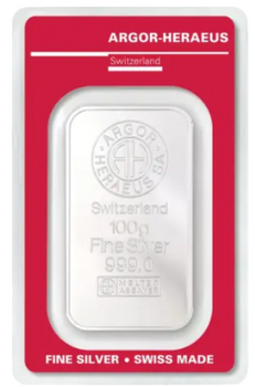 Sztabka srebra 100g Argor-Heraeus LBMA