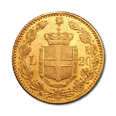 Złota Moneta 20 Lirów Włoskich