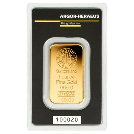 1 uncja (31,1g) Sztabka złota Argor-Heraeus LBMA