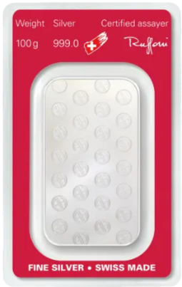 Sztabka srebra 100g Argor-Heraeus LBMA