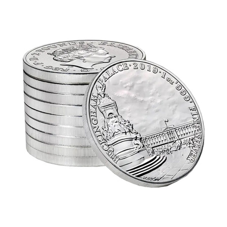 Srebrna Moneta Pałac Buckingham - Zabytki Wielkiej Brytanii 1 uncja 2019