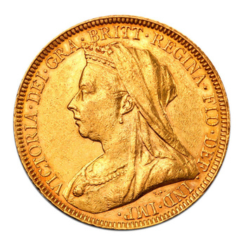 Złota Moneta Suweren Królowa Wiktoria Stara Głowa 1893 - 1901