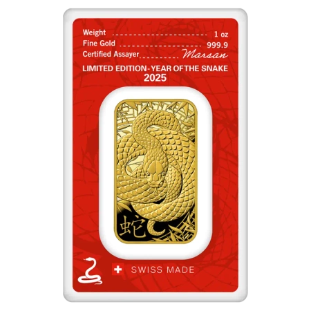 Sztabka złota Rok Węża 1 uncja Argor-Heraeus 2025