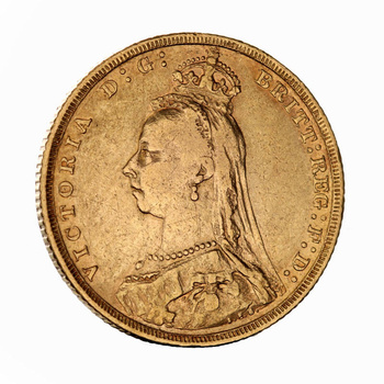 Złota Moneta Suweren Królowa Wiktoria Jubileusz 1887 - 1893