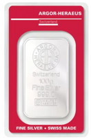 Sztabka srebra 100g Argor-Heraeus LBMA
