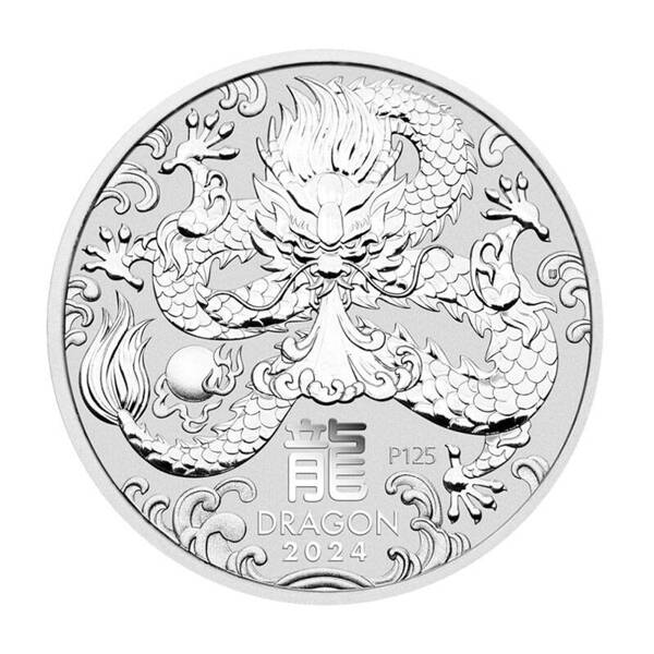 Srebrna moneta Lunar III Rok Smoka 1 uncja 2024
